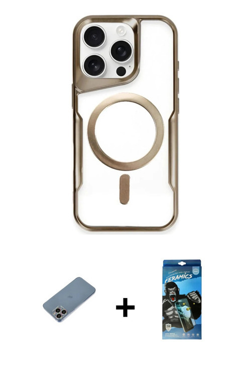 ieg™ iPhone 11 Pro Max Kılıf Yadigar Klasik Özel Seri - Siyah 34D Izgaralı Cam + Gökkuşağı Shine Kam