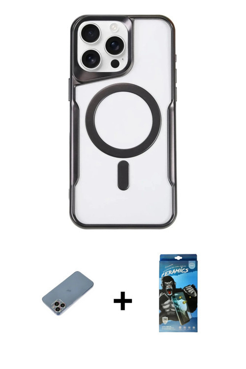 ieg™ iPhone 11 Pro Max Kılıf Yadigar Klasik Özel Seri - Siyah 34D Izgaralı Cam + Gökkuşağı Shine Kam