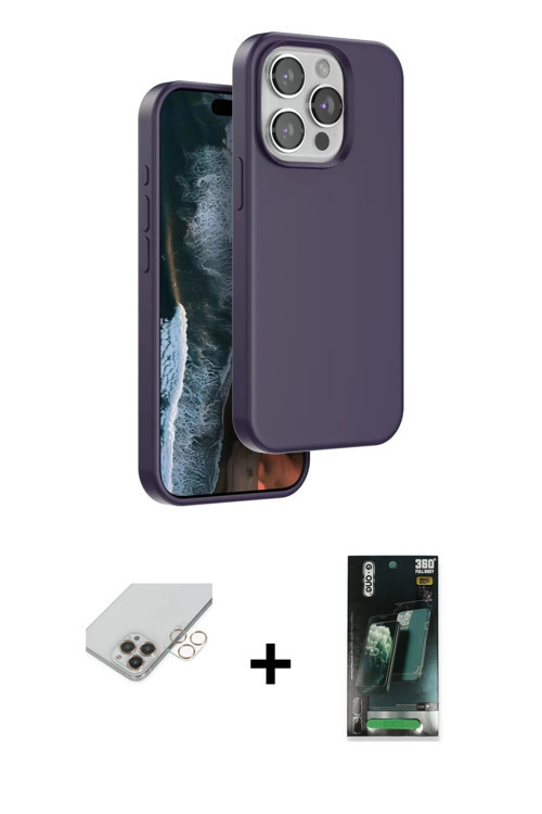 ieg™ iPhone 14 Pro Max Kılıf Kıvılcım Çizgi Serisi - Şeffaf 360 Full Body Arka Koruyucu + Gold Band