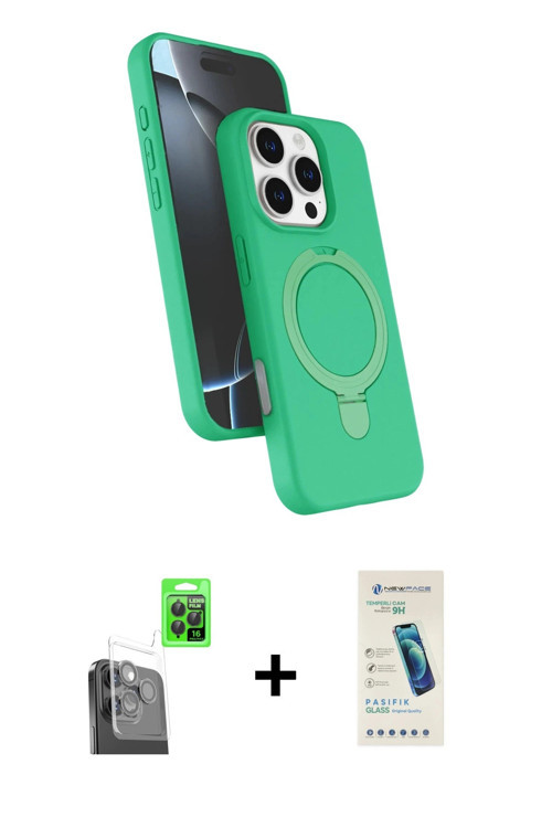 ieg™ iPhone 16 Pro Max Kılıf İz Işık Koleksiyonu - Şeffaf Pasifik Cam Ekran Koruyucu + Siyah Raze Me