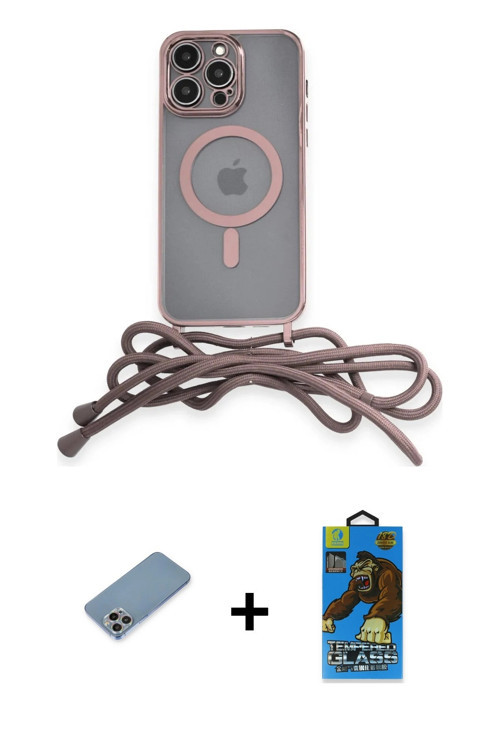 ieg™ iPhone 13 Pro Max Kılıf Eksen Özel Seri - Siyah 18D Cam Ekran Koruyucu + Gökkuşağı Shine Kamera