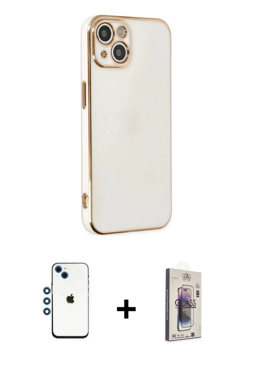 ieg™ iPhone 14 Kılıf Yankı Serisi - Siyah Bilvis 3D Cam Ekran Koruyucu + Mavi Shine Kamera Lens
