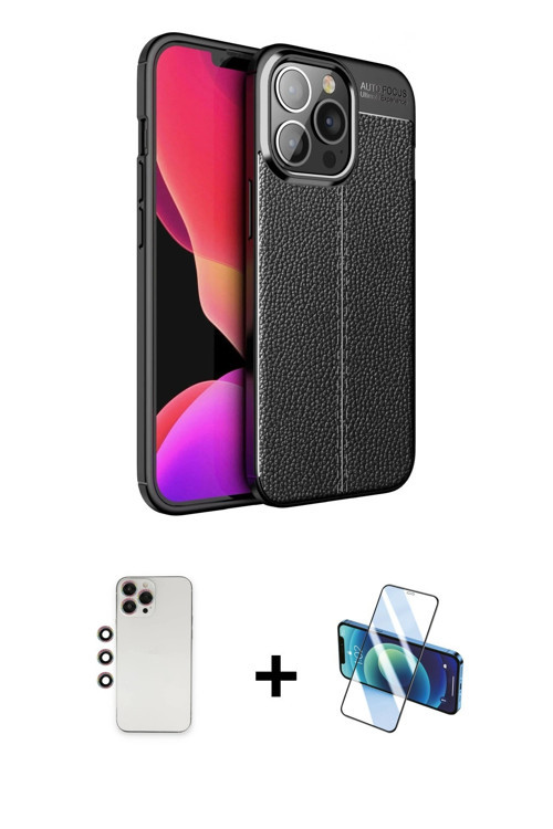 ieg™ iPhone 13 Pro Max Kılıf Doruk Klasik Özel Seri - Siyah 3D Antistatik Cam Ekran Koruyucu + Gökku