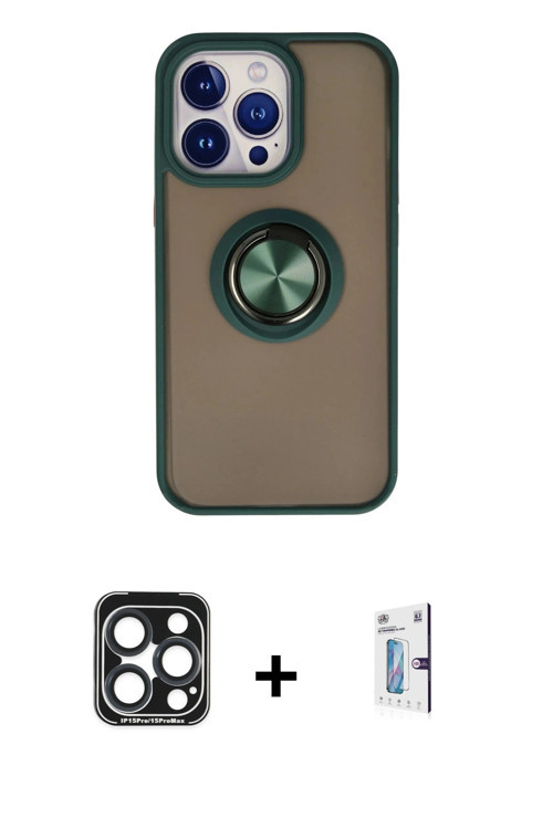 ieg™ iPhone 15 Pro Max Kılıf Yörünge Çizgi - Siyah Bilvis 0.18mm Plus Cam Ekran Koruyucu + Lacivert