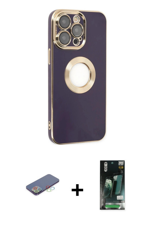 ieg™ iPhone 13 Pro Max Kılıf İz Form Serisi - Şeffaf 360 Full Body Arka Koruyucu + Mavi Renkli Kamer