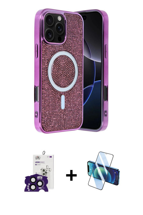 ieg™ iPhone 16 Pro Max Kılıf Eksen Çizgi - Siyah 3D Antistatik Seramik Nano Ekran Koruyucu + Siyah B