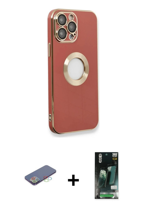 ieg™ iPhone 13 Pro Max Kılıf İz Form Serisi - Şeffaf 360 Full Body Arka Koruyucu + Mavi Renkli Kamer