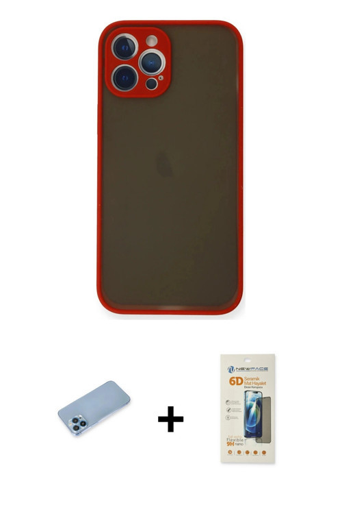 ieg™ iPhone 12 Pro Max Kılıf Ahenk Çizgi Serisi - Siyah 6D Mat Seramik Hayalet Nano Ekran Koruyucu +