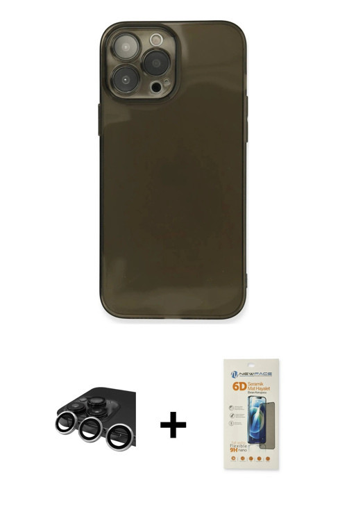 ieg™ iPhone 13 Pro Max Kılıf Ahenk Doku - Siyah 6D Mat Seramik Hayalet Nano Ekran Koruyucu + Gümüş R