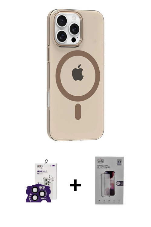ieg™ iPhone 16 Pro Max Kılıf Pusula Form Özel Seri - Siyah Bilvis 3D Mat Cam Ekran Koruyucu + Siyah