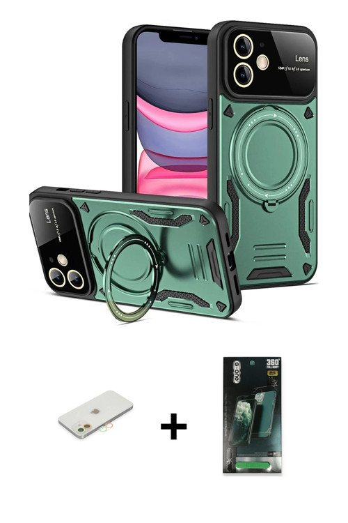 ieg™ iPhone 11 Kılıf Kıvılcım Modern Serisi - Şeffaf 360 Full Body Arka Koruyucu + Turuncu Renkli Ka