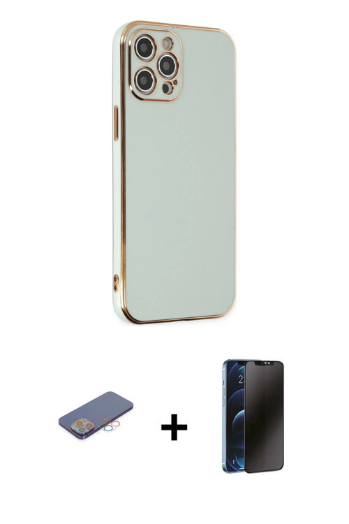 ieg™ iPhone 12 Pro Max Kılıf Yankı Serisi - Siyah 3D Antistatik Hayalet Cam Ekran Koruyucu + Pembe R