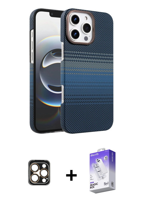 ieg™ iPhone 16 Pro Max Kılıf Doruk Serisi - Siyah Bilvis 5in1 3D Magic Cam Ekran Koruyucu + Gold PVD