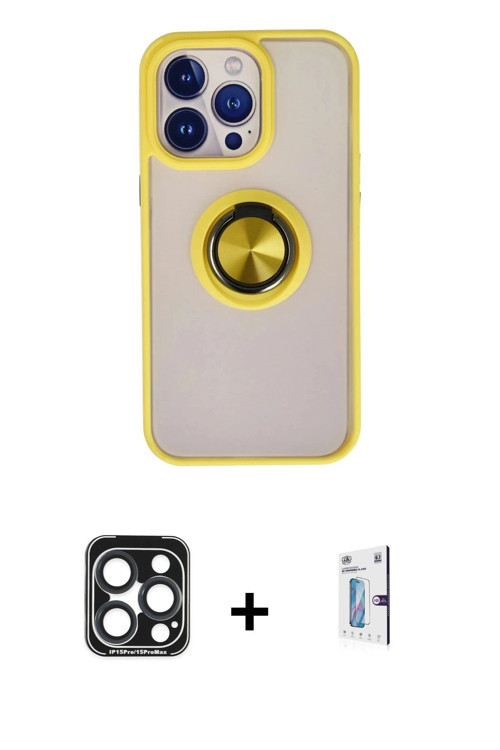 ieg™ iPhone 15 Pro Max Kılıf Yörünge Çizgi - Siyah Bilvis 0.18mm Plus Cam Ekran Koruyucu + Lacivert