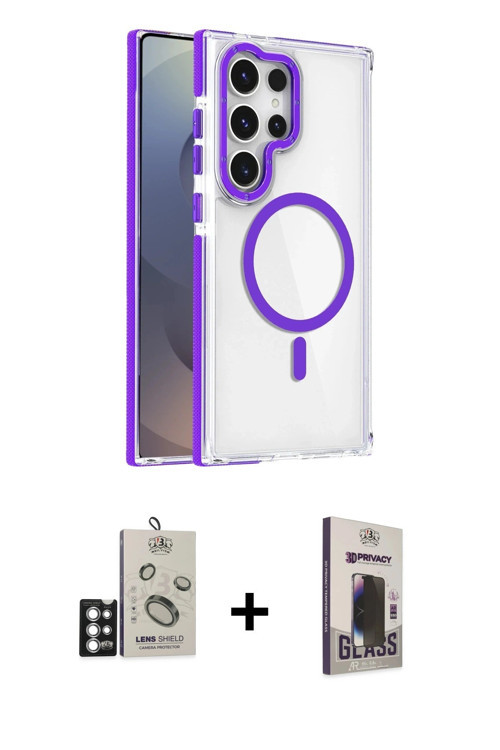 ieg™ Galaxy S25 Ultra Kılıf Kozmos Doku Koleksiyonu - Siyah Bilvis Hayalet Cam Ekran Koruyucu + Gümü