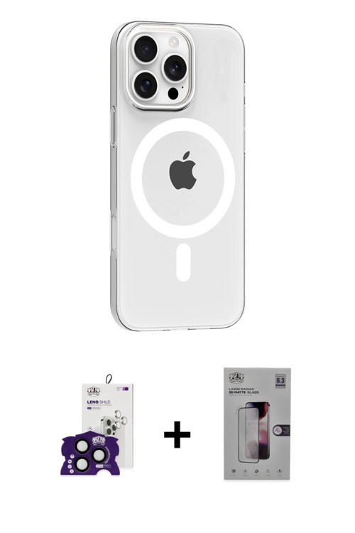 ieg™ iPhone 16 Pro Max Kılıf Pusula Form Özel Seri - Siyah Bilvis 3D Mat Cam Ekran Koruyucu + Siyah