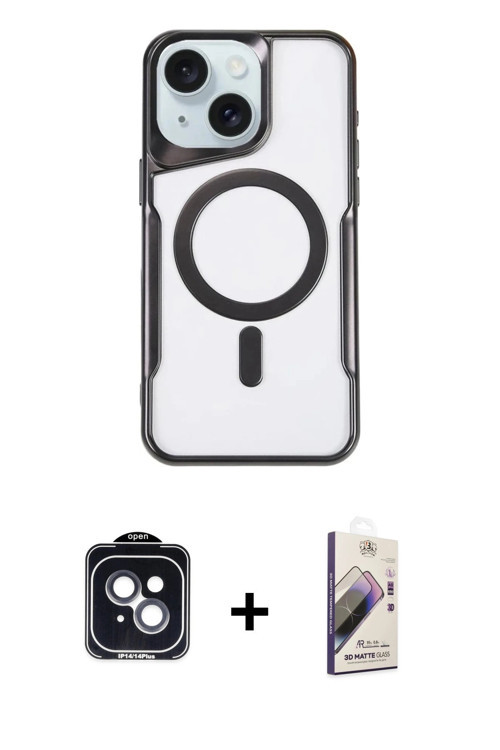 ieg™ iPhone 14 Kılıf Yadigar Klasik Özel Seri - Siyah Bilvis 3D Mat Cam Ekran Koruyucu + Siyah PVD M