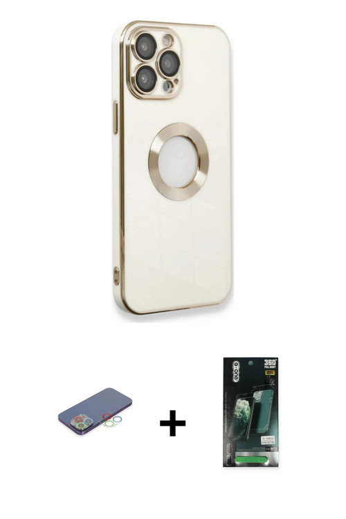 ieg™ iPhone 13 Pro Max Kılıf İz Form Serisi - Şeffaf 360 Full Body Arka Koruyucu + Mavi Renkli Kamer