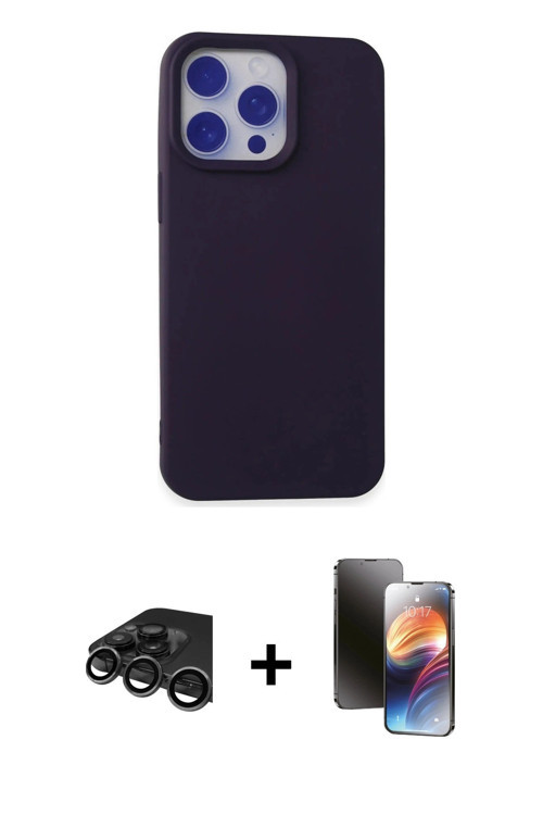 ieg™ iPhone 15 Pro Kılıf Ahenk Serisi - Siyah 3D Antistatik Mat Seramik Nano Ekran Koruyucu + Titany
