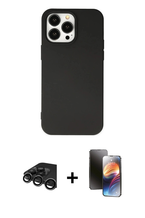 ieg™ iPhone 15 Pro Kılıf Ahenk Serisi - Siyah 3D Antistatik Mat Seramik Nano Ekran Koruyucu + Titany