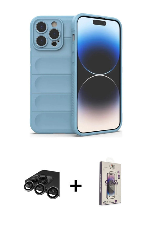 ieg™ iPhone 15 Pro Kılıf Atlas Koleksiyonu - Siyah Bilvis 3D Cam Ekran Koruyucu + Titanyum Gri Raze