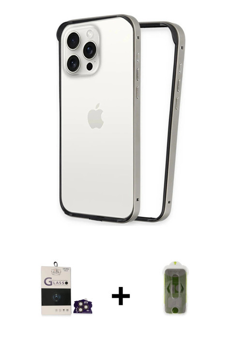 ieg™ iPhone 14 Pro Max Kılıf Pusula Asil Koleksiyonu - Siyah Joko Magic 5D Hayalet Cam + Gold Bilvis