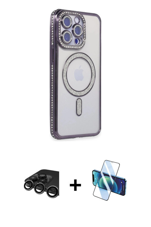 ieg™ iPhone 15 Pro Kılıf Zirve Doku Prime - Siyah 3D Antistatik Cam Ekran Koruyucu + Titanyum Gri Ra