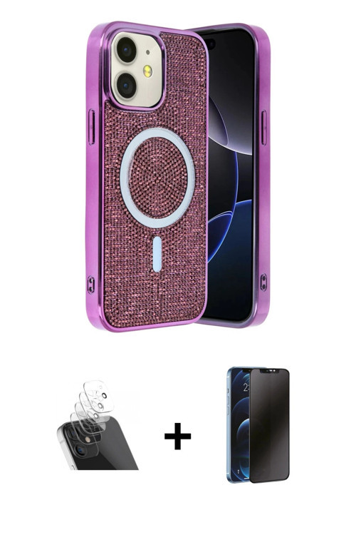 ieg™ iPhone 11 Kılıf Eksen Çizgi - Siyah 3D Antistatik Hayalet Cam Ekran Koruyucu + Şeffaf Kamera Le