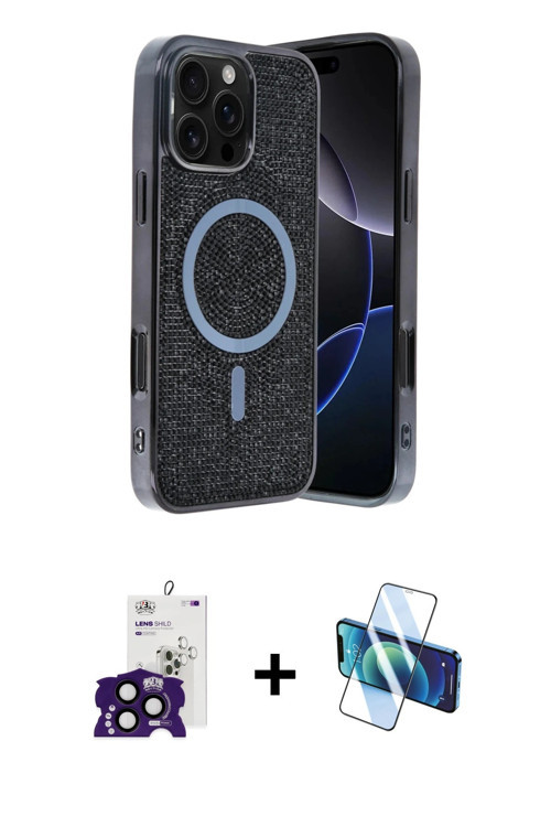 ieg™ iPhone 16 Pro Max Kılıf Eksen Çizgi - Siyah 3D Antistatik Seramik Nano Ekran Koruyucu + Siyah B