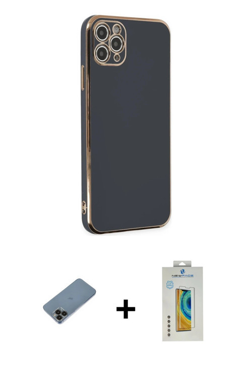 ieg™ iPhone 11 Pro Max Kılıf Yankı Serisi - Siyah Polymer Nano Ekran Koruyucu + Siyah Shine Kamera L