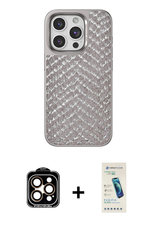 ieg™ iPhone 15 Pro Max Kılıf Vadi Özel Seri - Şeffaf Pasifik Cam Ekran Koruyucu + Turuncu PVD Metal