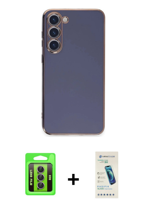 ieg™ Galaxy S23 Kılıf Yankı Serisi - Şeffaf Pasifik Cam Ekran Koruyucu + Mor Raze Metal Kamera Lens