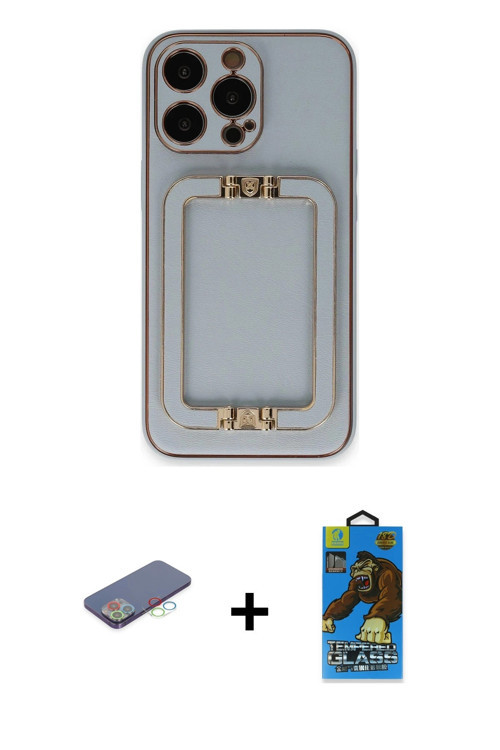 ieg™ iPhone 13 Pro Max Kılıf Kozmos Minimal Prime - Siyah 18D Cam Ekran Koruyucu + Mavi Renkli Kamer