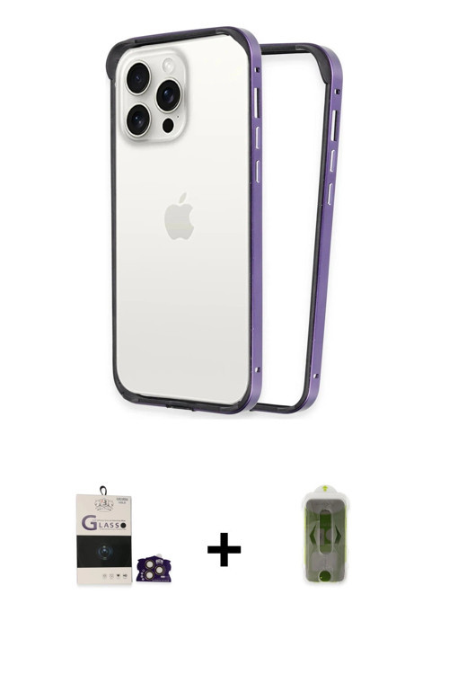 ieg™ iPhone 14 Pro Max Kılıf Pusula Asil Koleksiyonu - Siyah Joko Magic 5D Hayalet Cam + Gold Bilvis