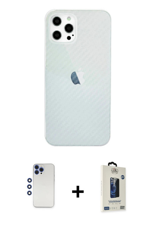 ieg™ iPhone 12 Pro Max Kılıf Nova Çizgi - Siyah Bilvis Hayalet Cam Ekran Koruyucu + Lacivert Shine K