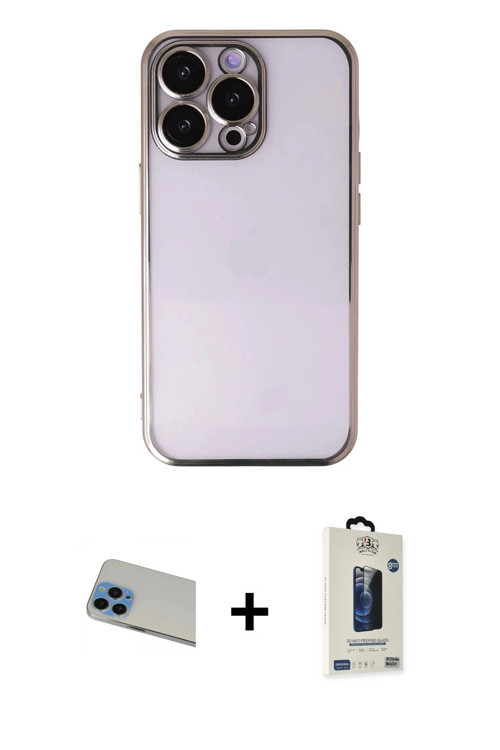 ieg™ iPhone 13 Pro Max Kılıf Vadi Minimal - Siyah Bilvis Hayalet Cam Ekran Koruyucu + Mavi Rainbow K