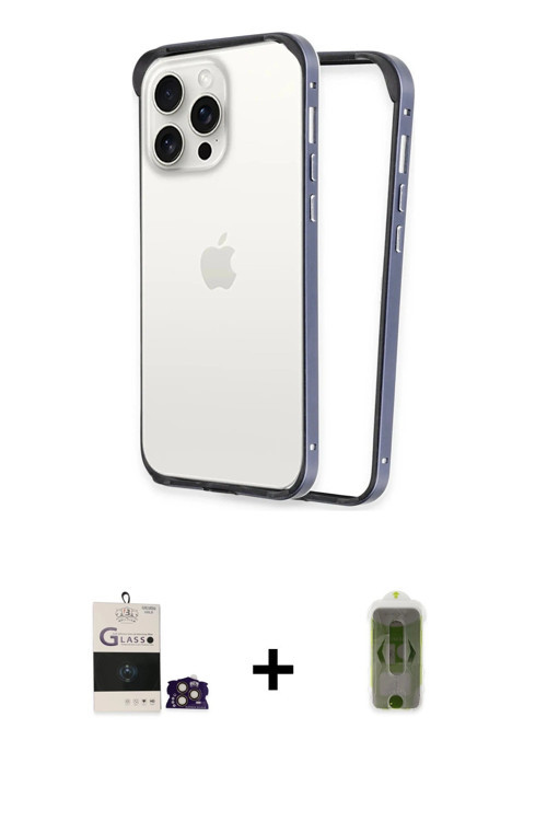 ieg™ iPhone 14 Pro Max Kılıf Pusula Asil Koleksiyonu - Siyah Joko Magic 5D Hayalet Cam + Gold Bilvis