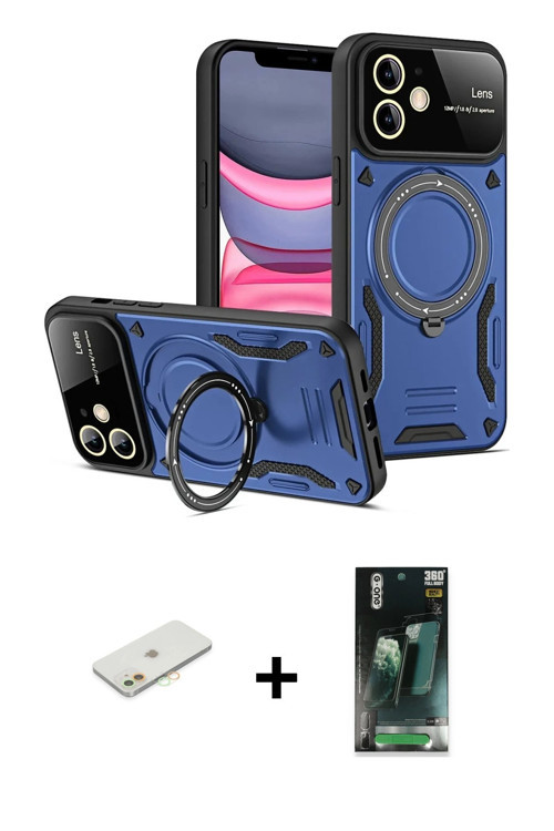 ieg™ iPhone 11 Kılıf Kıvılcım Modern Serisi - Şeffaf 360 Full Body Arka Koruyucu + Turuncu Renkli Ka