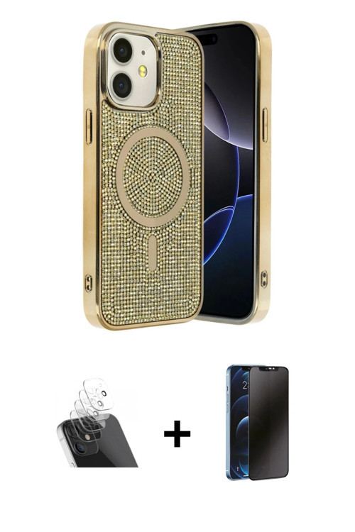 ieg™ iPhone 11 Kılıf Eksen Çizgi - Siyah 3D Antistatik Hayalet Cam Ekran Koruyucu + Şeffaf Kamera Le