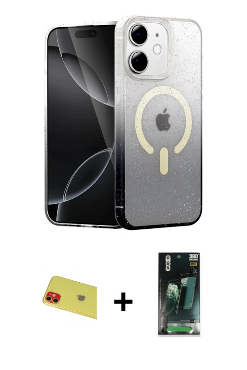 ieg™ iPhone 11 Kılıf Eksen Minimal Özel Seri - Şeffaf 360 Full Body Arka Koruyucu + Kırmızı Rainbow