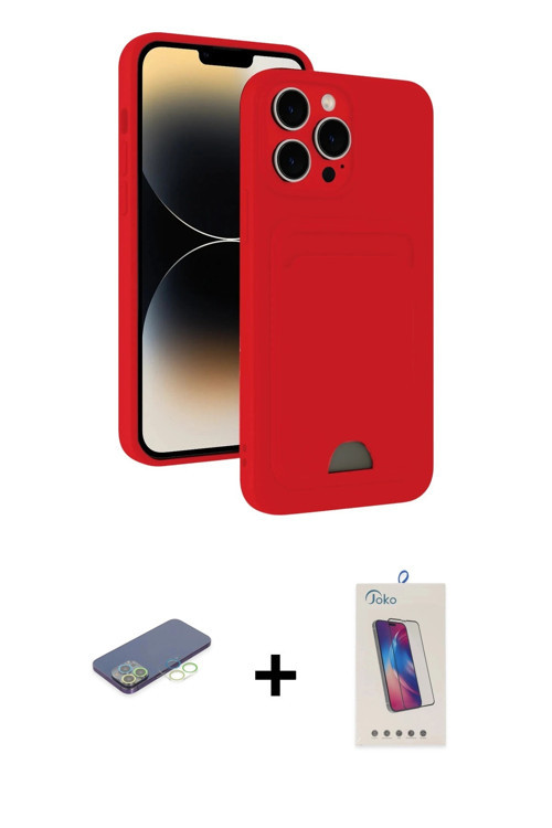 ieg™ iPhone 13 Pro Max Kılıf Vadi Çizgi Prime - Siyah Joko 5D Cam + Yeşil Renkli Kamera Lens Koruma
