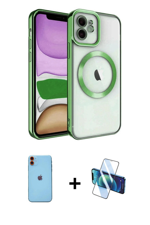 ieg™ iPhone 11 Kılıf Nova Işık Özel Seri - Siyah 3D Antistatik Cam Ekran Koruyucu + Turuncu Neon Fos