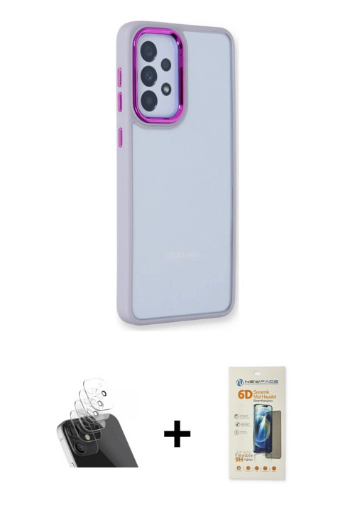 ieg™ Galaxy A73 5G Kılıf Eksen Doku Prime - Siyah 6D Mat Seramik Hayalet Nano Ekran Koruyucu + Şeffa