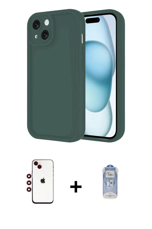 ieg™ iPhone 14 Kılıf Yankı Yansıma Özel Seri - Siyah Joko Magic 5D Cam + Kırmızı Shine Kamera Lens