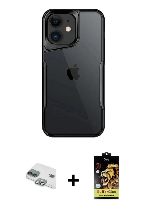 ieg™ iPhone 11 Kılıf Akış Çizgi Koleksiyonu - Siyah Buffer Cam Ekran Koruyucu + Yeşil Pers Alüminyum