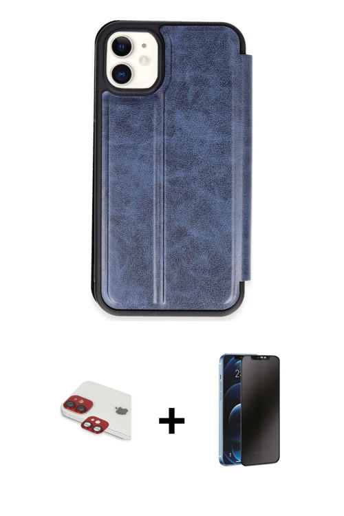 ieg™ iPhone 11 Kılıf Zirve Yansıma Serisi - Siyah 3D Antistatik Hayalet Cam Ekran Koruyucu + Kırmızı