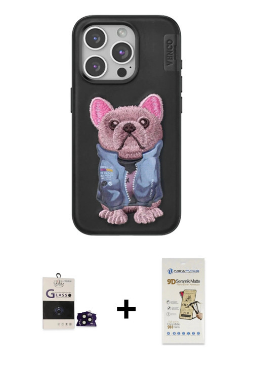 ieg™ iPhone 14 Pro Max Kılıf İz Minimal Koleksiyonu - Siyah Mat Seramik Nano Ekran Koruyucu + Siyah