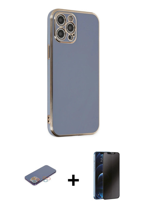 ieg™ iPhone 12 Pro Max Kılıf Yankı Serisi - Siyah 3D Antistatik Hayalet Cam Ekran Koruyucu + Pembe R