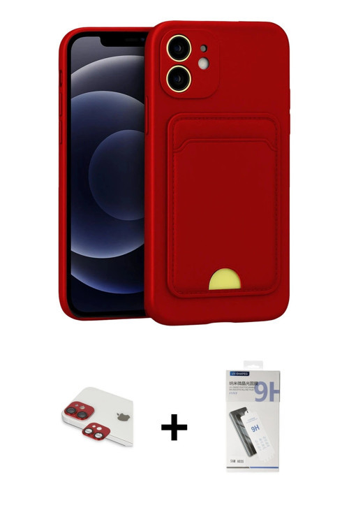 ieg™ iPhone 11 Kılıf Vadi Çizgi Prime - Şeffaf Uv Polymer Nano Ekran Koruyucu + Kırmızı Pers Alüminy