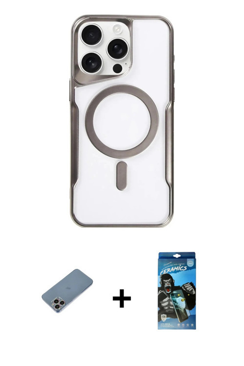 ieg™ iPhone 11 Pro Max Kılıf Yadigar Klasik Özel Seri - Siyah 34D Izgaralı Cam + Gökkuşağı Shine Kam